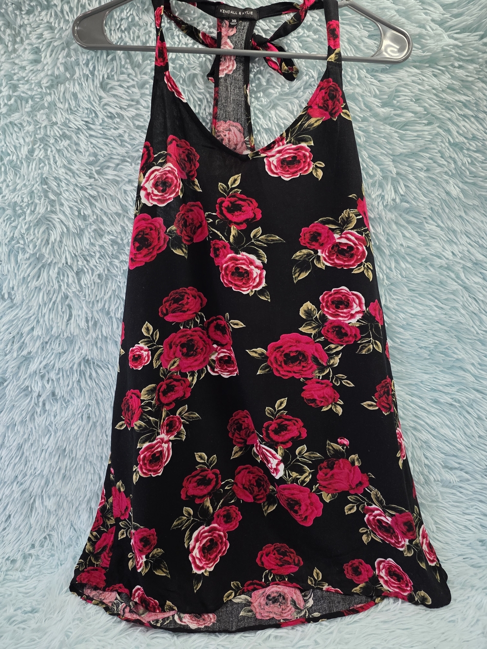 Kendall & Kylie Black Rose Floral‎ Halter Tank Top XS